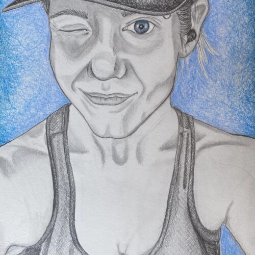 Selfie | Graphite and Colored Pencil on Canvas Pad | 12 x 16 | 2024